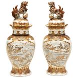 FINE PAIR OF 'WINTER SCENE' SATSUMA VASES BY YOZAN MEIJI PERIOD (1868-1912) each finely decorated