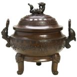 RARE AND LARGE BRONZE 'CONSTELLATIONS' COVERED CENSER QING DYNASTY, 19TH CENTURY supported by