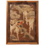 A FINE JAPANESE EMBROIDERED SILK PICTURE OF A PARROT  MEIJI PERIOD (1868-1912) finely worked in