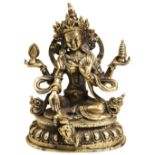 SMALL GILT-BRONZE FIGURE OF TARA 17TH / 18TH CENTURY cast seated in lalitasana on a lotus base