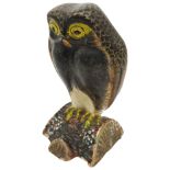 A RARE JAPANESE SATSUMA VASE MEIJI PERIOD (1868-1912) modelled as an owl perched on a log 19.5cm