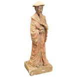 A 19TH CENTURY CARVED WOOD POLYCHROME PAINTED FIGURE, of a Cantonese man, the standing figure