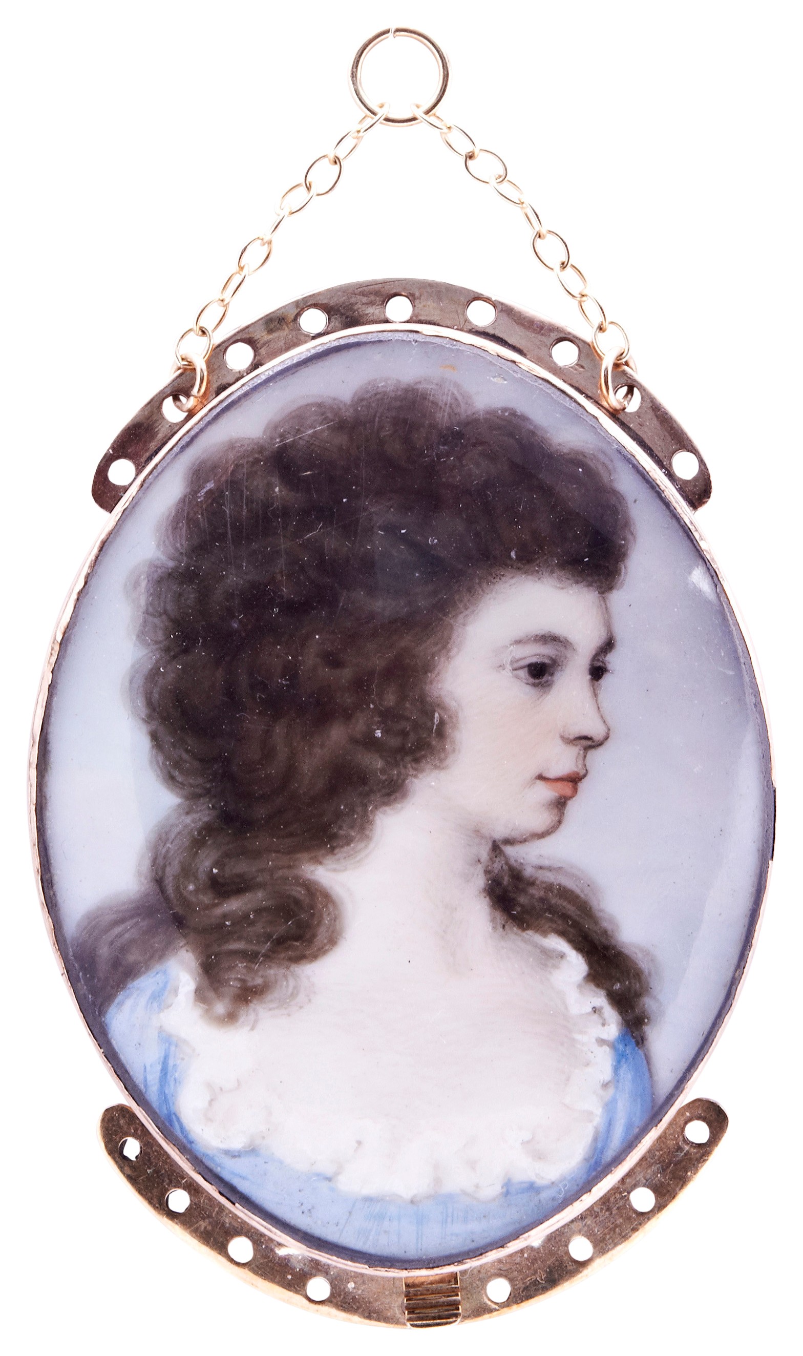 IN THE MANNER OF KAUFMAN, AN 18TH CENTURY PORTRAIT SILHOUETTE OF A LADY, the lady wearing a blue