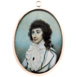 ATTRIBUTED TO SAMPSON TOWGOOD ROCHE, A LATE 18TH CENTURY PORTRAIT MINIATURE OF A LADY, wearing a