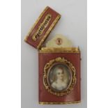 A FINE FRENCH 'SOUVENIR' CARD CASE, LATE 18TH CENTURY, coral coloured curved rectangular form, the