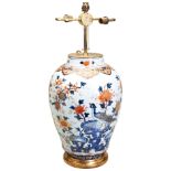 A LARGE 18TH CENTURY CHINESE IMARI DECORATED BALUSTER VASE, QING DYNASTY, fitted as a table lamp,