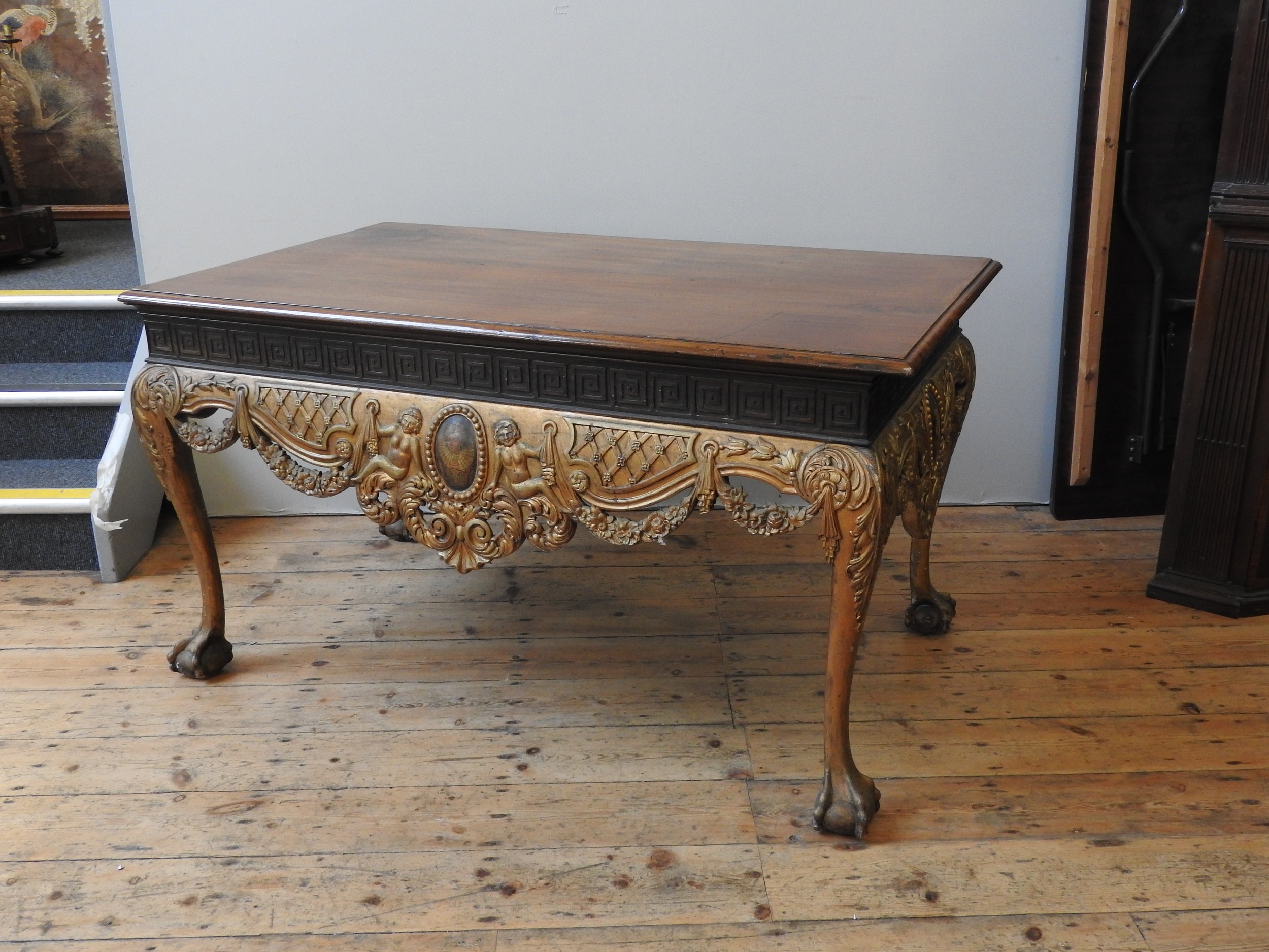 A MID 19TH CENTURY MAHOGANY AND GILT WOOD CENTRE TABLE, the shape and proportions in the Chippendale - Image 3 of 4