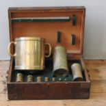 A LATE 19TH CENTURY SET OF CASED COPPER ALLOY CYLINDRICAL MEASURES BY W & J AVERY LTD, missing a