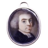 ENGLISH SCHOOL, LATE 18TH CENTURY, MINIATURE PORTRAIT OF A GENTLEMAN, possibly clergy, in a white
