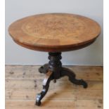 AN ORNATE 19TH CENTURY ITALIAN PARQUETRY TOP CENTRE TABLE, CIRCA 1840, the circular walnut and