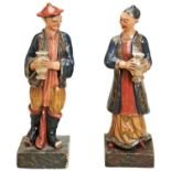 A PAIR OR CHINESE PAINTED PLASTER FIGURES, EARLY 19TH CENTURY, the standing male and female