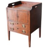 A GEORGE III MAHOGANY TRAY TOP NIGHT STAND, CIRCA 1820, galleried top above two cupboard doors,