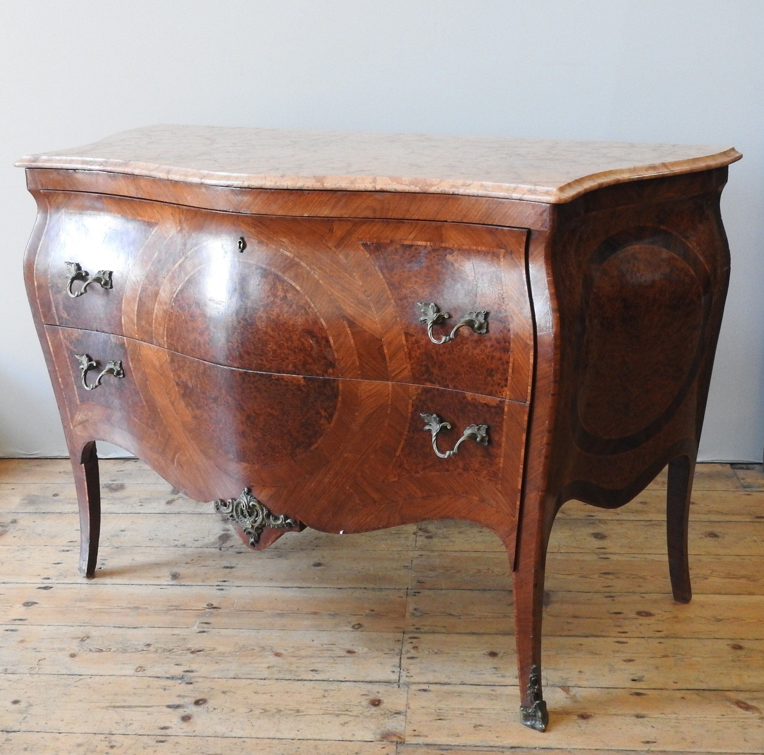 A PAIR OF LOUIS XV STYLE ORMOLU MOUNTED BOMBE COMMODES, LATE 19TH CENTURY,  burr walnut and - Image 2 of 2