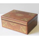 AN EARLY VICTORIAN MAHOGANY BRASS INLAID SEWING BOX, CIRCA 1839, the hinged lid and front frieze