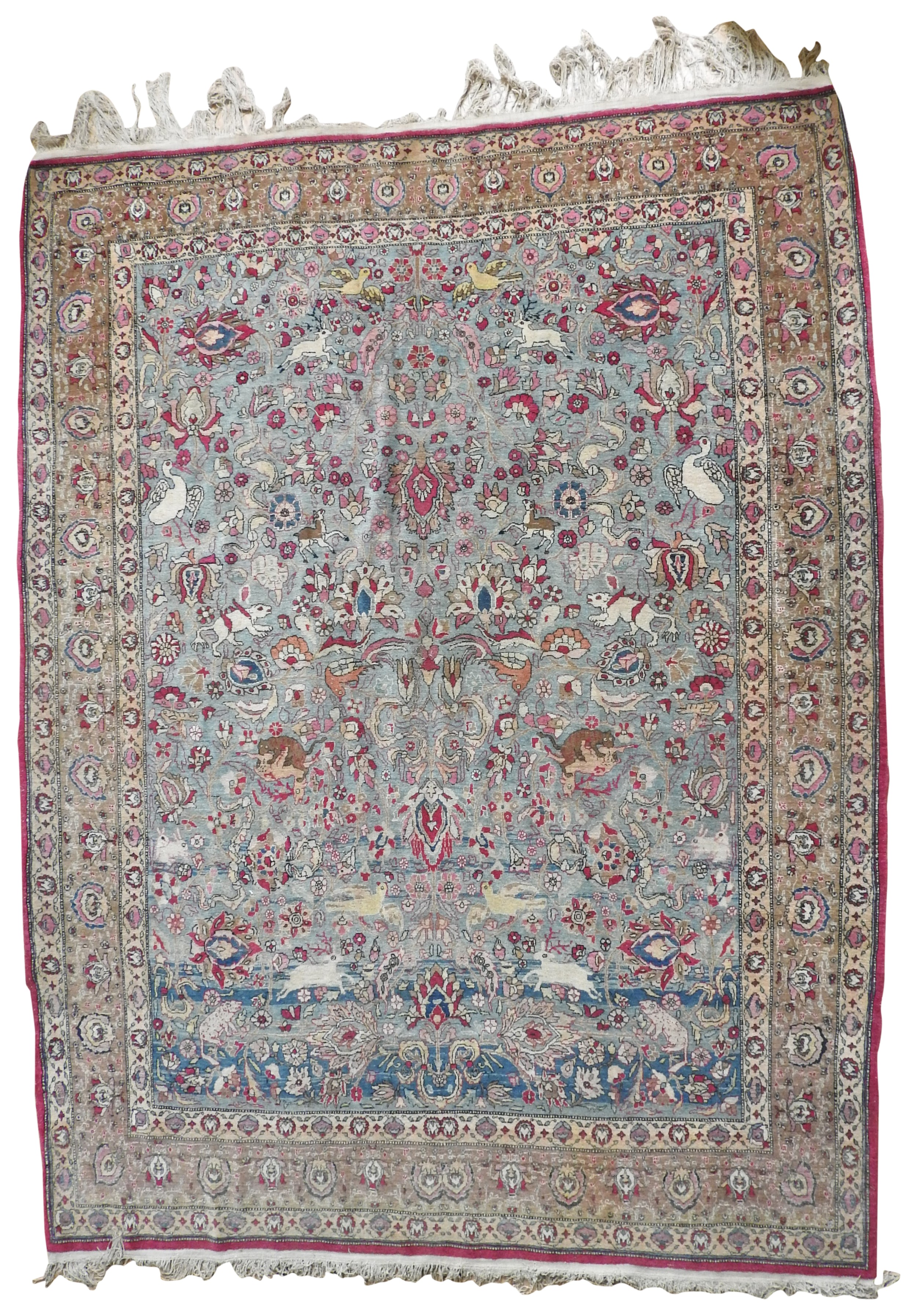 AN IMPRESSIVE PERSIAN ISFAHAN CARPET, CIRCA 1920, part silk, central tree of life motif with various