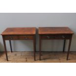 A PAIR OF PADOUK SIDE TABLES, CIRCA 1810, the parquertry veneer rectangular tops above two frieze