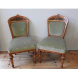 A PAIR OF LATE 19TH CENTURY SATIN WOOD MARQUETRY INLAID CHAIRS, in the Aesthetic Movement style,