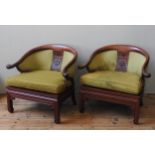 A PAIR OF CHINESE ROSEWOOD ARMCHAIRS, EARLY 20TH CENTURY, by J.L George of Hong Kong, horseshoe