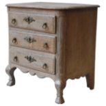 A LIMED OAK MINIATURE CHEST OF DRAWERS, LATE 19TH/EARLY 20TH CENTURY, moulded edge top above three