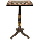 A REGENCY PAINTED & SIMULATED ROSEWOOD TRIPOD TABLE, CIRCA 1820, the square tilt top centrally