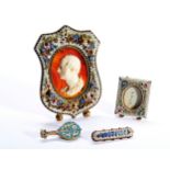 AN ITALIAN MILLEFIORE EASEL FRAME WITH AN ALBASTER & AGATE BACKED PORTRAIT BUST, CIRCA 1880, of