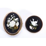 A 19TH CENTURY PIETRA DURA FLORAL BROOCH, with photograph verso, yellow metal mounted, and another