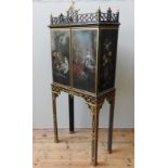 A FINE GEORGE III PAINTED CABINET ON STAND, in the Chinese Chippendale manner, the fret pierced '