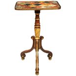 A FAUX PAINTED REGENCY TRIPOD TABLE, CIRCA 1820, the rounded rectangular simulated marble top raised