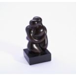 KEN SMITH, AN ABSTRACT FIGURAL BRONZE SCULPTURE ON A STONE BASE, signed and numbered 5/9. 10 cms