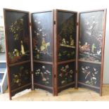 A FOUR FOLD SCREEN CHINESE SCREEN, LATE 19TH CENTURY, each lacquered panel divided into two