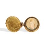 A BLOODSTONE INSET 'HALF GUINEA' PORTRAIT LOCKET, the hinged locket formed from a 1794 gold half