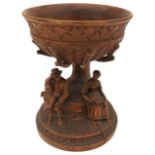 AN UNUSUAL CONTINENTAL CARVED WOODEN TAZZA, EARLY 20TH CENTURY ,naturalistically modelled with the