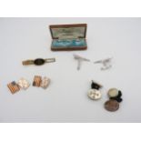THREE PAIRS OF SILVER CUFFLINKS AND THREE 18CT GOLD SHIRT STUDS, the lot includes a pair of Concorde