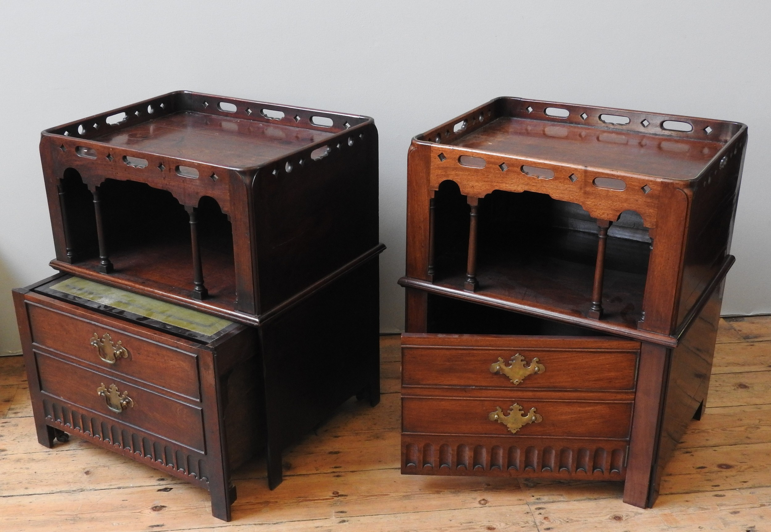 AN UNUSUAL NEAR PAIR OF GEORGE III MAHOGANY NIGHT COMMODES, CIRCA 1780, both adapted as bedside - Image 2 of 2