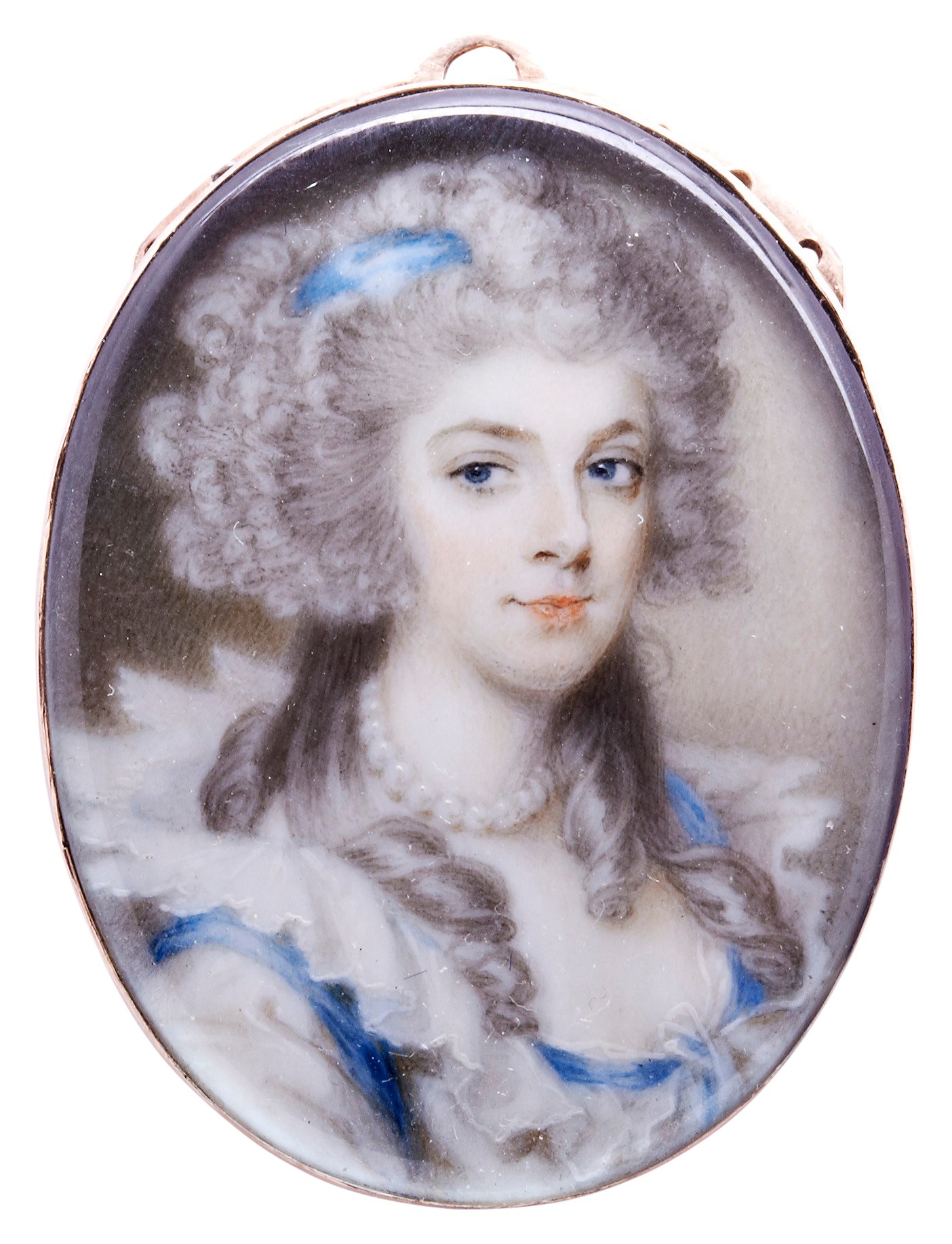 ENGLISH SCHOOL, MINIATURE PORTRAIT OF A LADY, late 18th Century, with ringleted hair mounted in a