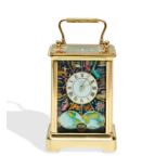 A HALCYON DAYS 8-DAY ENAMEL & BRASS ZODIAC CARRIAGE CLOCK, LATE 20TH CENTURY, in a presentation case