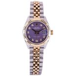 ROLEX REF: 279173 A LADIES GOLD AND STEEL OYSTER PERPETUAL WRISTWATCH, Lavender dial with diamond