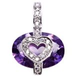 AN AMETHYST AND DIAMOND PENDANT the oval mixed-cut amethyst mounted with a diamond set heart to a