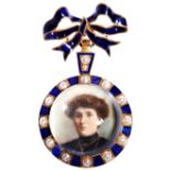 A LATE VICTORIAN ENAMEL, PEARL, ROCK CRYSTAL  AND GOLD LOCKET, CIRCA 1890 the locket inset with