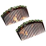 A PAIR OF ENAMEL AND TORTOISESHELL HAIR COMBS IN FITTED CASE BY CHILD AND CHILD, CIRCA 1890-1910