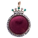 A NINETEENTH CENTURY DIAMOND, EMERALD AND ENAMEL LOCKET, CIRCA 1840 the circular locket with a