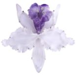 A ROCK CRYSTAL, AMETHYST AND DIAMOND FLOWER BROOCH, CIRCA 1950 designed as an orchid. Double prong