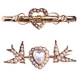 A LATE VICTORIAN MOONSTONE AND PEARL BROOCH, CIRCA 1890 set with a heart shaped moonstone within a