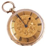 A SWISS 18K GOLD CYLINDER WATCH, bar movement signed C. Mathey, Locke, foliate engraved gold dial in