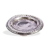 A MINIATURE SILVER TAZZA, GEORGE MANJOY, LONDON 1702. A fully marked tazza with gadroon edge.  5.3