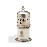 A MINIATURE SUGAR CASTER, BENJAMINE PYNE LONDON C.1690. An early silver toy version of a William III