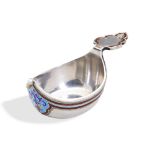 A SILVER & ENAMEL KOVSH, ST PETERSBURG C.1870. A small silver kovsh with lines of red and blue