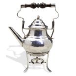 A MINIATURE TEA KETTLE ON STAND, DAVID CLAYTON LONDON C.1720. A silver toy kettle on stand with a