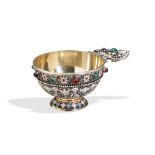 A SILVER GILT, ENAMEL AND GEM SET CHARKA, ST. PETERSBURG C.1890. A cloisonne charka, gilded and