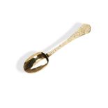 A CHARLES II SILVER GILT SPOON, LONDON C.1690. A silver gilt teaspoon engraved all over the stem